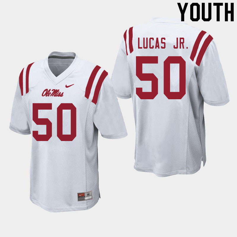 Patrick Lucas Jr. Ole Miss Rebels NCAA Youth White #50 Stitched Limited College Football Jersey DHY7058ZY